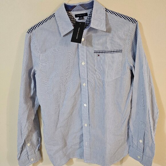 Tommy Hilfiger Boy's Blue Striped Long Sleeve Shirt - Size XL - Picture 1 of 10